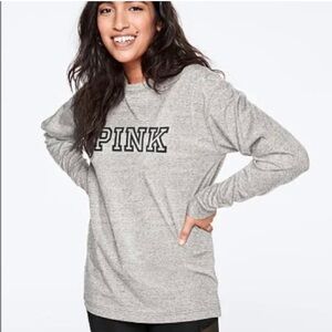 PINK Victoria's Secret Gray Oversized Long Sleeve Shirt Campus Tee 100% Cotton